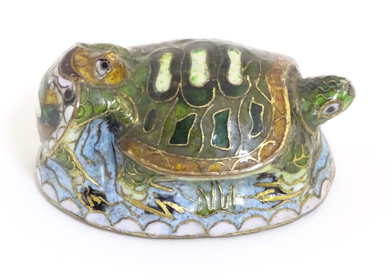 An Oriental cloisonne image of 2 turtles. - Image 6 of 8