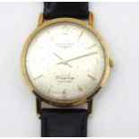 Longines: A gentleman's 9ct gold 'Flagship automatic' mechanical wristwatch, with gilt hands,