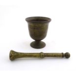 An 18thC / 19thC cast bronze mortar and pestle 4 1/2" high CONDITION: Please Note -