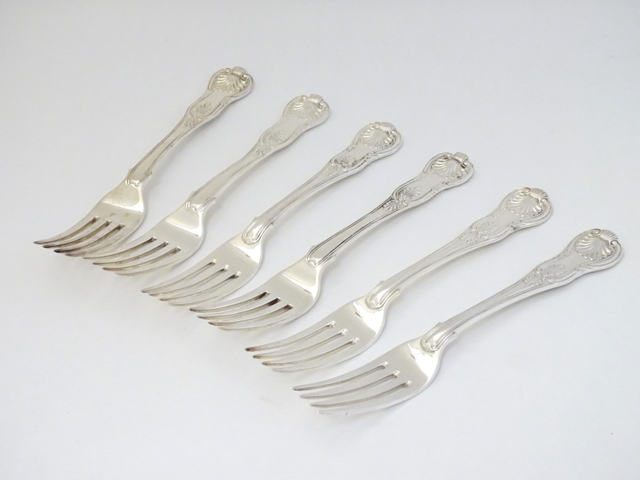 A matched set of 6 kings pattern table forks. hallmarked London 1817 and London 1824. - Image 3 of 5