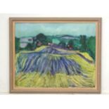Mid XX English School, Oil on board , Straw rows in rolling countryside.