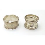 A silver napkin ring hallmarked Birmingham 1924 maker Henry Williamson Ltd.