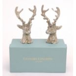 A Culinary Concepts cruet set in the form of stag heads, with original box, approx. 5 1/2" high.