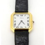 Asprey: A ladies' 18ct wristwatch of squared shape,