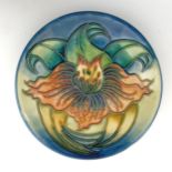 A small Moorcroft Anna Lily plate depicting an orange tiger lily designed by Nicola Slaney.