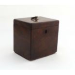 Georgian Tea caddy : An 18thC mahogany tea caddy having loop handle and opening to reveal tin