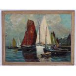 L Juradsall '24, Oil on canvas, Northern French harbour , Normandy ?, Signed and dated lower right.
