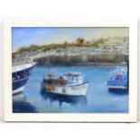 David Langsworthy 2010 Cornish School, Oil on canvas, Fishing boat Newlyn Harbour,
