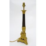 An ornate side / table lamp having a receded column shaft acanthus decoration and a triangular