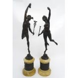 After Jean de Bologna (Giambologna 1524-1608) A pair of cast and patinated bronze figures on