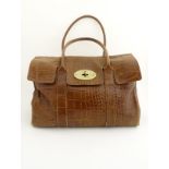 A vintage leather Mulberry Bayswater handbag in tan/oak with crocodile embossed effect,