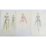 Fashion Designs, Miss M Landman circa 1954 vintage Zara Fashion Designs, Pencils on paper,