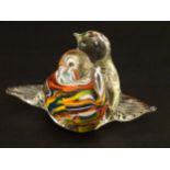 Mdina Glass , Malta : a pair of entwined Glass Love Birds with stripped decoration ,