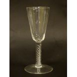 18 thC Air twist Glass : a tall round funnel Ale / Wine glass with four spiral air twists to stem,