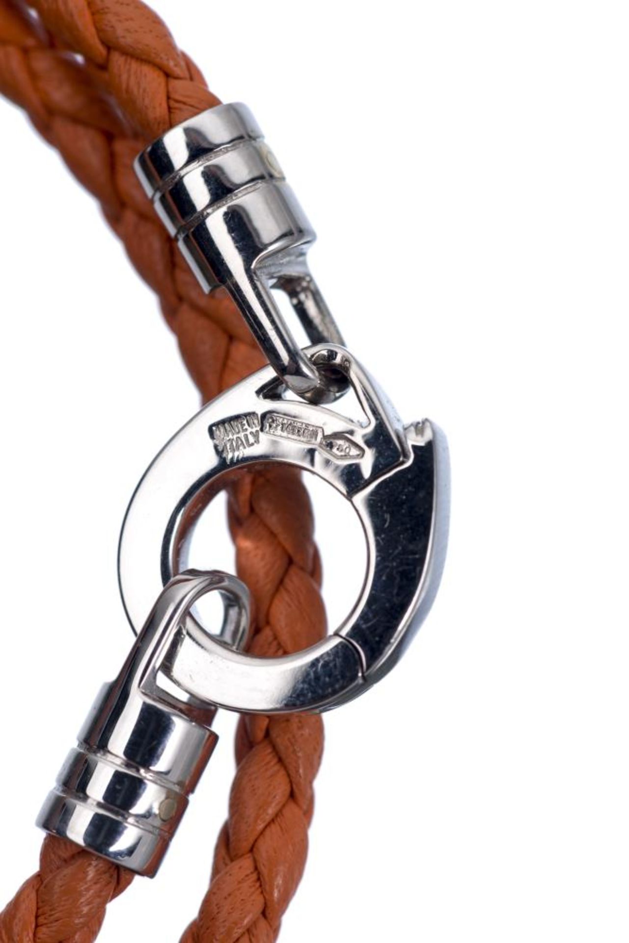 Enigma by Gianni Bulgari, bracelet double tour en cuir orange tressé avec attache en [...] - Bild 3 aus 3