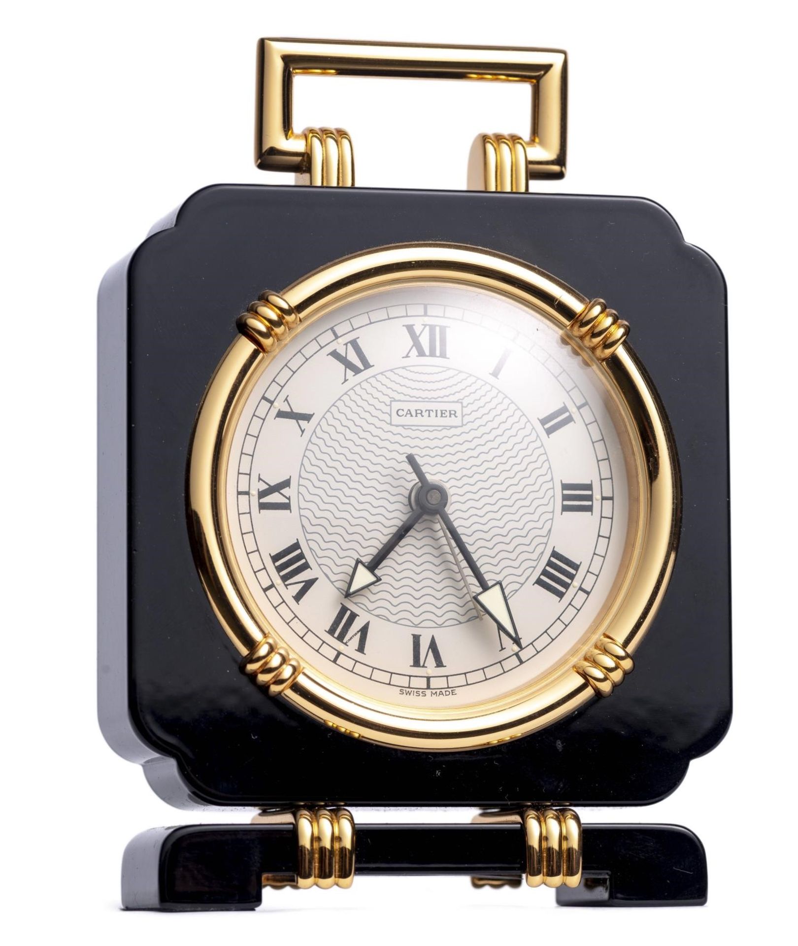 Cartier, pendulette-réveil de style Art déco à base rectangulaire, en métal doré [...] - Bild 2 aus 4