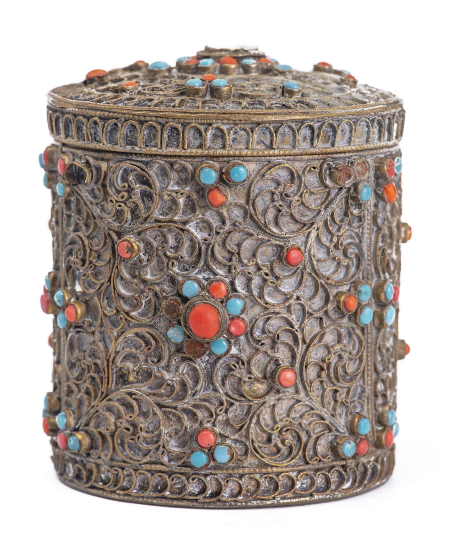 Ensemble de pièces du Népal à incrustations de corail, turquoise, verroterie et [...] - Bild 10 aus 14