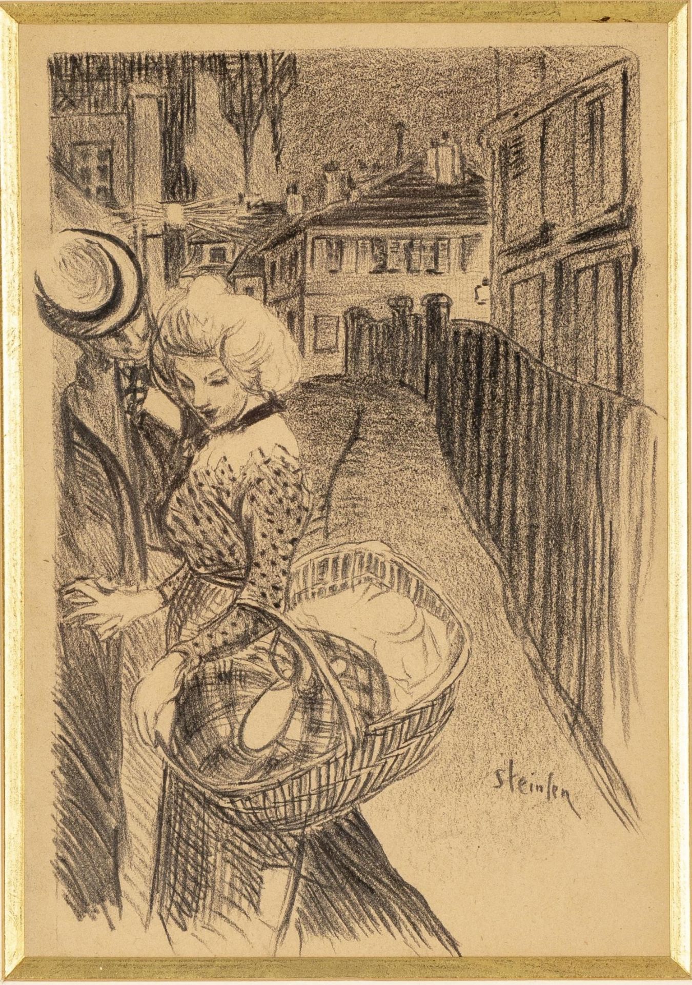Théophile Alexandre Steinlen (1859-1923), "Rencontre". Dessin au crayon sur papier, [...]