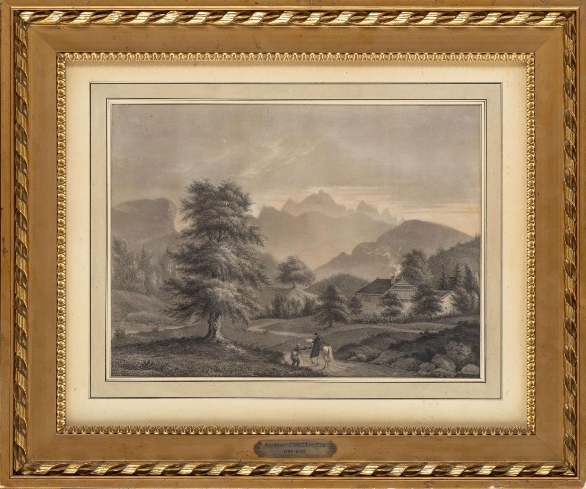 Jean-Antoine Constantin (1756-1844), "Paysage de Montagne animé". Dessin au crayon [...] - Bild 2 aus 3