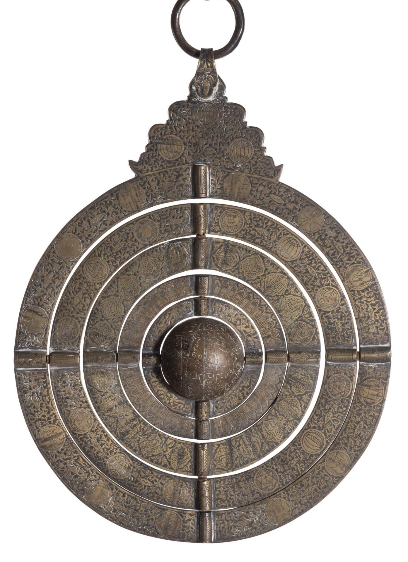 Sphère armillaire à 5 anneaux et une boule du Moyen-Orient en bronze H. 47 cm Dia. [...] - Bild 7 aus 7