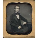 *Sixth-plate daguerreotype of a seated young man, by Cornelius J. Hughes, Monteith Rooms, 67