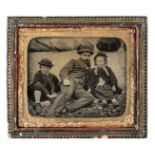 *Five sixth-plate ambrotypes showing seaside activities by Thomas Harrison & others, 1860s to 1880s,