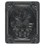 *Harvest Motif. Quarter-plate black thermoplastic union case by Scovill Manufacturing Co., late