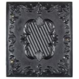 *Geometric/Scroll. Sixth-plate black thermoplastic union case by A.P. Critchlow & Co., c. 1860,