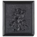 *Flowered Plant. Very, very rare sixth-plate black thermoplastic union case by an unknown casemaker,