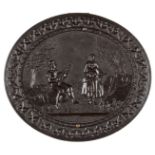 *The Serenade. Very rare ninth-plate brown oval thermoplastic union case by A.P. Critchlow, c. 1858,