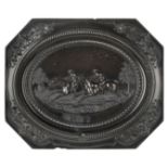 *Horse Racing. Very rare quarter-plate octagonal black thermoplastic union case by Samuel Peck &