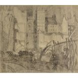 *London Blitz. Charcoal drawing on paper showing Watling Street, Dartford, East London in the