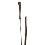 *Walking Stick. A 19th century sword stick, with embossed white metal ball knop and bamboo shaft