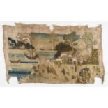 *Colonies. A rare primitive tapestry, early 18th century, tent stitch on hessian, finely worked in