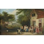 *Naive School. View of the Red Lion with fair beyond, circa 1850, oil on canvas, 52 x 30 cm (20.5