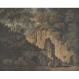 *English School. The Hermit reading outside a cave, circa 1800, watercolour on paper, 34.5 x 43.