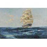 *Brett (Donald, 20th century). The Lightning, oil on canvas of a square-rigged, three masted tea