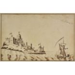 *English School. Views of Coastal Forts, circa 1770, comprising ships before a walled fort,