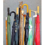 *Walking Sticks. Collection of walking sticks and umbrellas, including a stick made from a yew