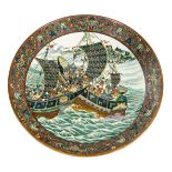 *Charger. Early 20th century Chinese Famille Verte porcelain charger, decorated with two ships, each
