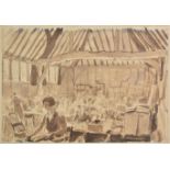 *Hassall (Joan, 1906-1988). Women Packing Goods in a Barn, circa 1940-50, pen and brown ink and wash