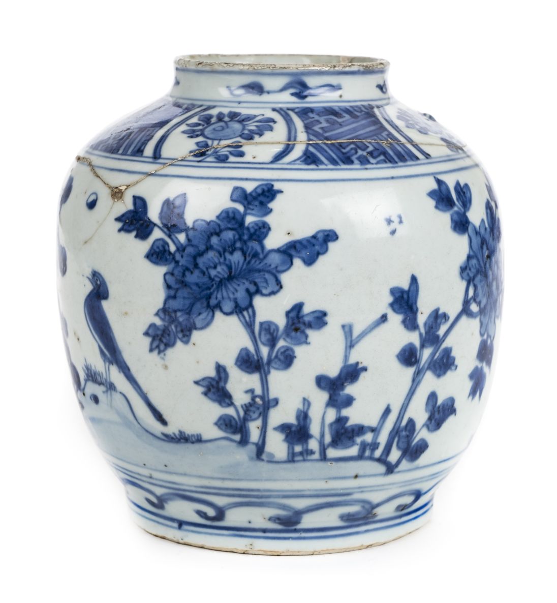 *Vase. Chinese blue and white porcelain vase, decorated with exotic birds amongst flowers, the