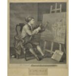 *Hogarth (William, 1697-1764). Hogarth Painting the Comic Muse, 1758, copper engraving, trimmed to