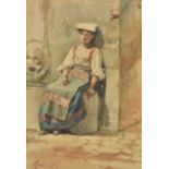 *Italian School. Resting from the Sun, 1876, watercolour on paper, showing an Italian lady in