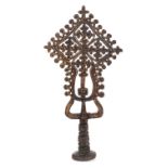 *Ethiopia. Ethiopian carved wood Coptic hand cross, intricately carved in a geometric style, 64cm