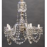 *Chandelier. Glass five-branch chandelier, with cut glass decoration, lustre swags and glass
