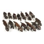 *Tanzania. A collection of 14 Tanzanian zoomorphic headrests, various types and sizes, including two