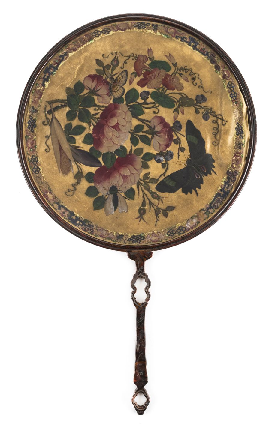 *Fire screen. A hand-held face screen, Chinese, early 20th century, fabric screen of circular form