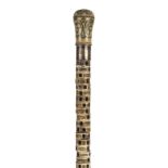 *Walking Stick. George III period vertebrae walking stick, the ivory knop inlaid with pique work and