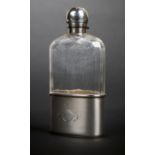 *Hip Flask. A Victorian silver and glass hip flask by William Gibson & John Langman, London 1895,